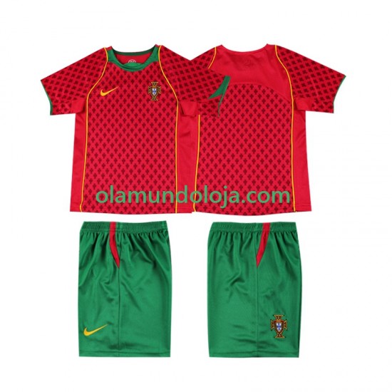 Camisola Portugal Retro Criança Equipamento Primeiro 2004 Manga Curta